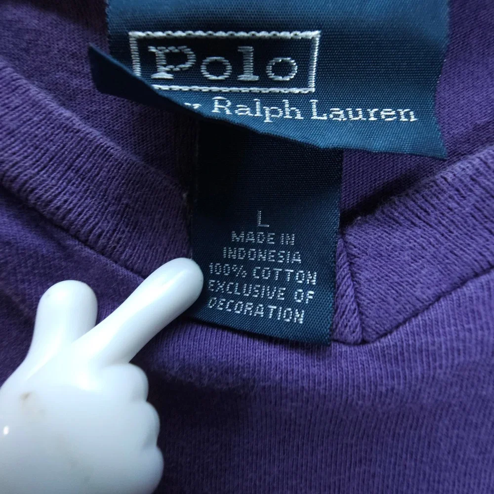 Vintage Polo Ralph Lauren Mens Large Purple V-Neck Pony Logo T-Shirt Streetwear